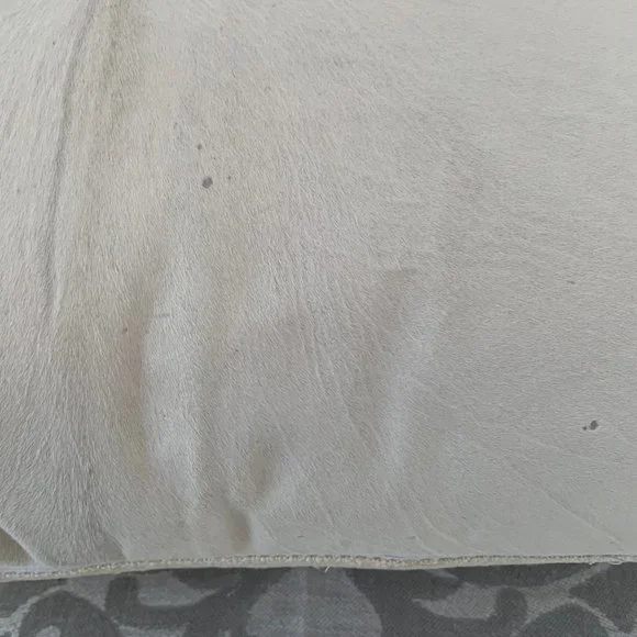Deborah Hall Pair (2) White Calfskin Calfhide Cream Linen Throw Pillows